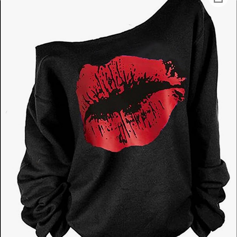 Beautiful woman sweatshirt lips ๐ print loose - Picture 5 of 8